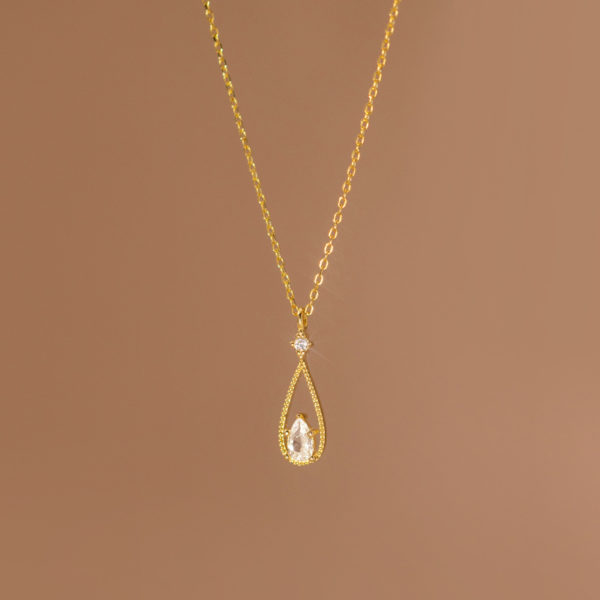 Colar de prata de ley 925 banho ouro 18k com gota e brillante