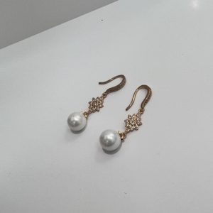 Pendientes plata baño oro 18k con brillantes en zirconia y perlas