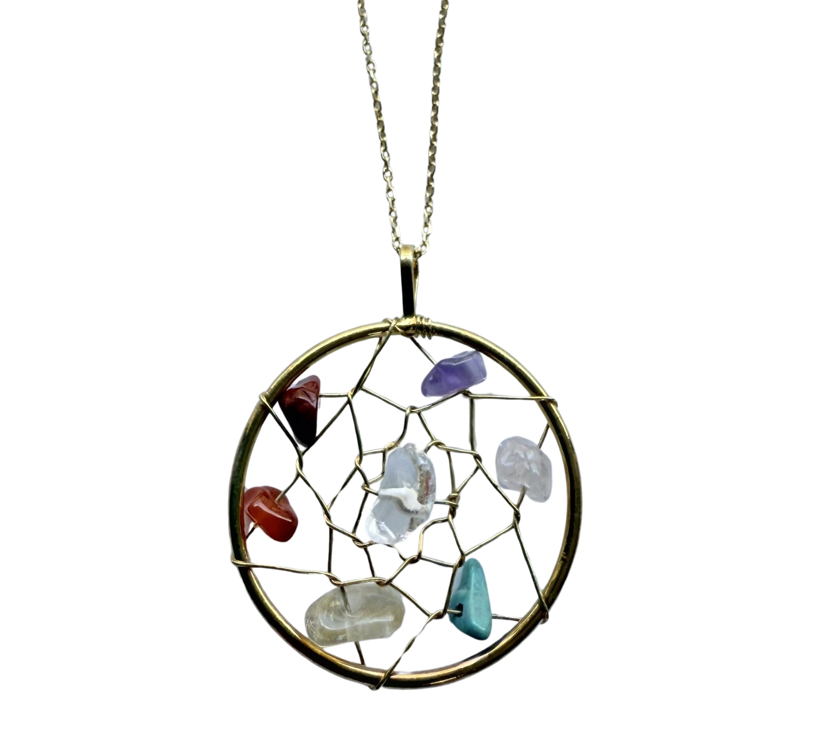 Pendentif Attrape-rêves avec Pierres Naturelles en Argent